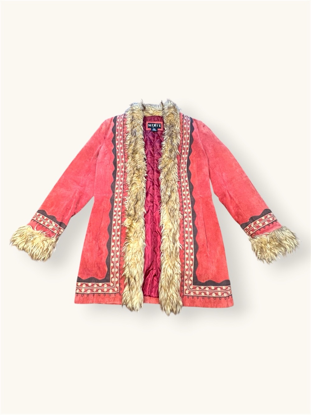 Mixit | Vintage 90s Y2K Genuine Suede Leather Jacket Faux Fur Trim Boho Western